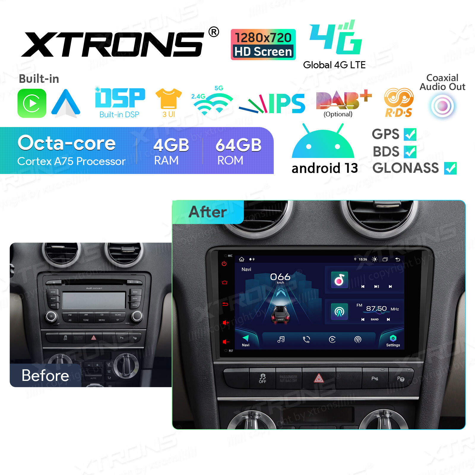 8″ Car Play Android 13 8-Core 64GB Stereo GPS Radio Navi For Audi A3 S3 RS3 8P