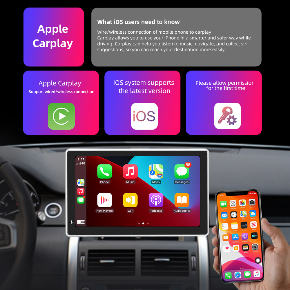 7″ Touch Screen Car Portable Apple CarPlay/Android Auto Radio Stereo Mirror Link