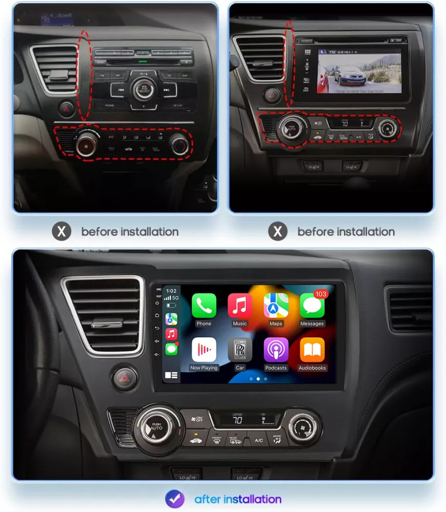 Radio HeadUnit Android13 Navi Wifi CarPlay For Honda Civic 2013 2014 2015 Stereo