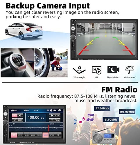 7″ Double Din Car Stereo Touch Screen Radio – Bluetooth, Backup Camera, MP5, AUX