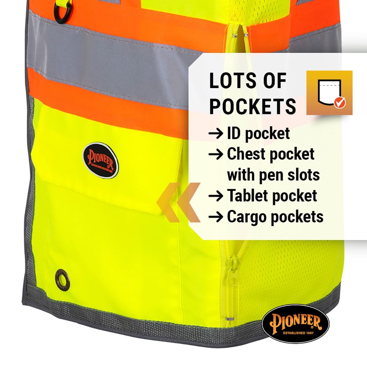 Safety Vest for Men – Hi Vis Reflective Neon, Cool Mesh Back Panel, 12 Pocket…