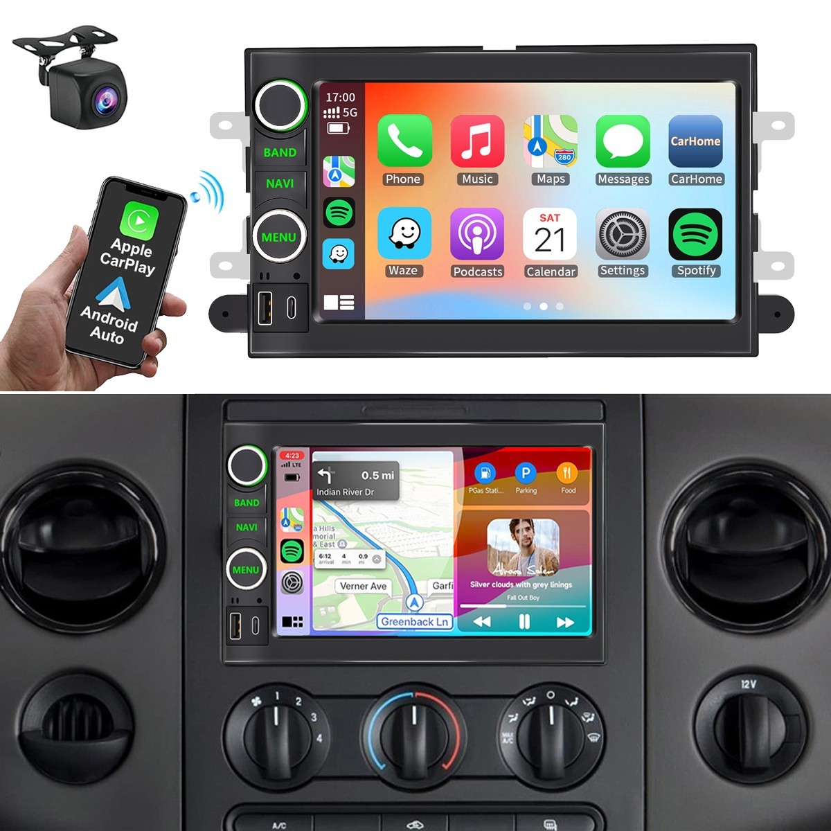 Wireless Apple Carplay Car Radio Stereo GPS For Ford F150 Mustang 2004-2008