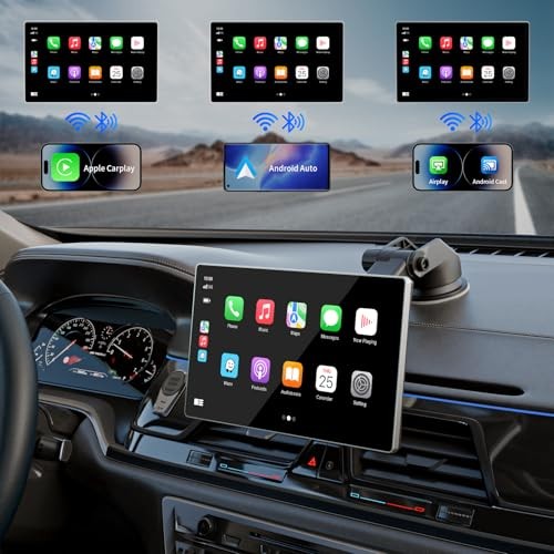 Portable Apple Carplay Screen for Car, 9″ Wireless Apple Carplay & Android