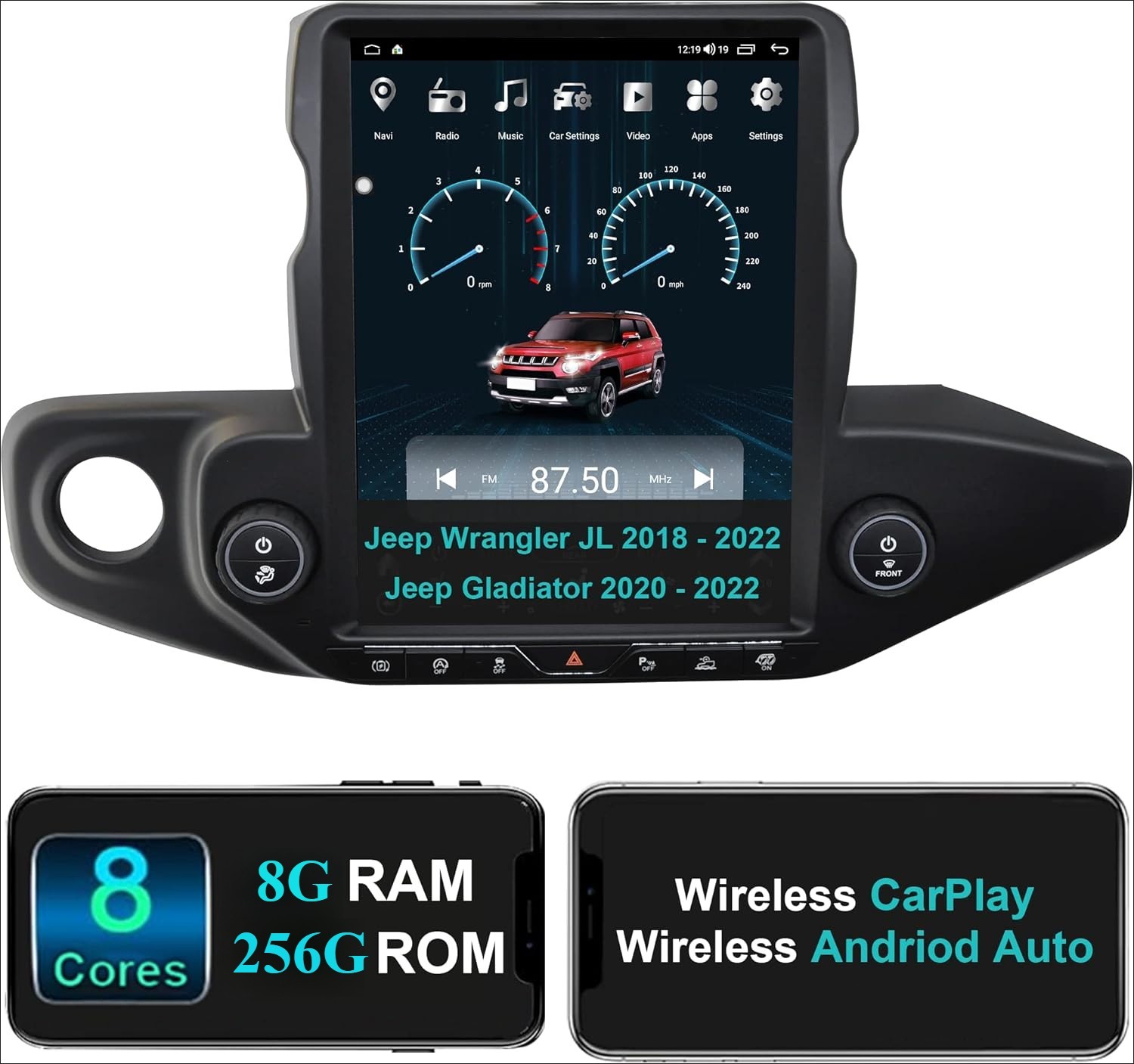 12.1″ Car Radio For Jeep Wrangler JL Gladiator 2018-2022 Gps Navigation Stereo