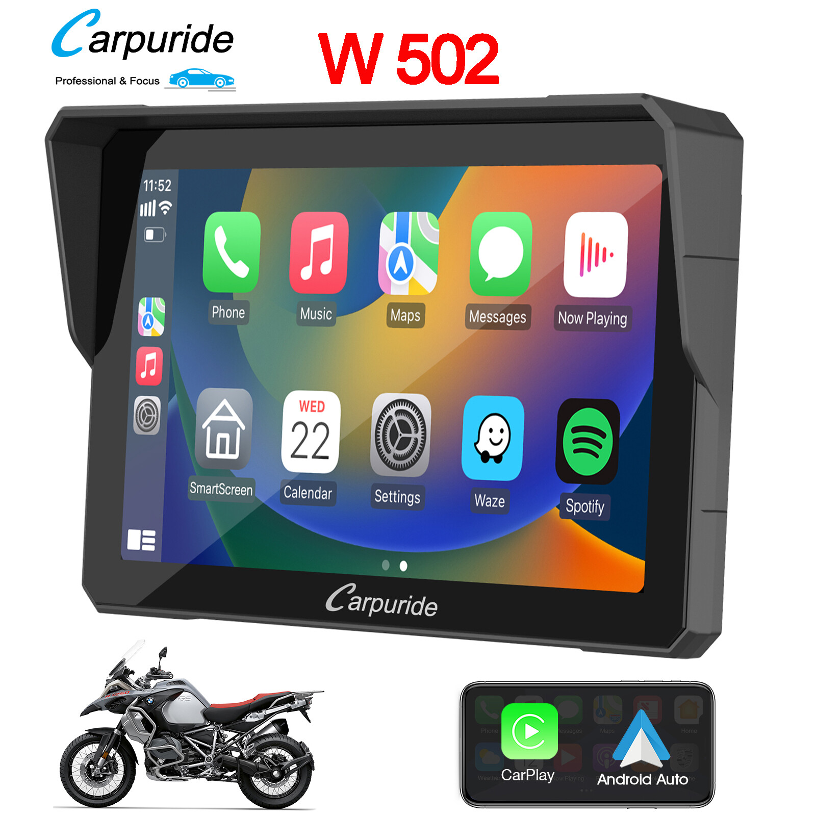 Carpuride W502 Wireless Carplay Android Auto Car Stereo Waterproof Touchscreen