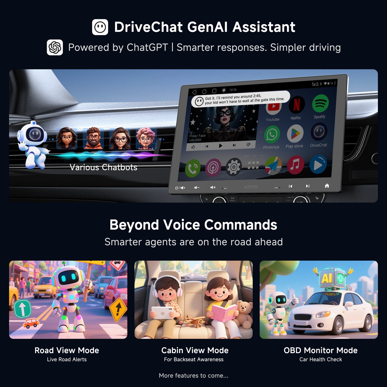ATOTO 10.1” A6 Single &Double Din Android Car Stereo Dual Bluetooth GPS +HD CAM
