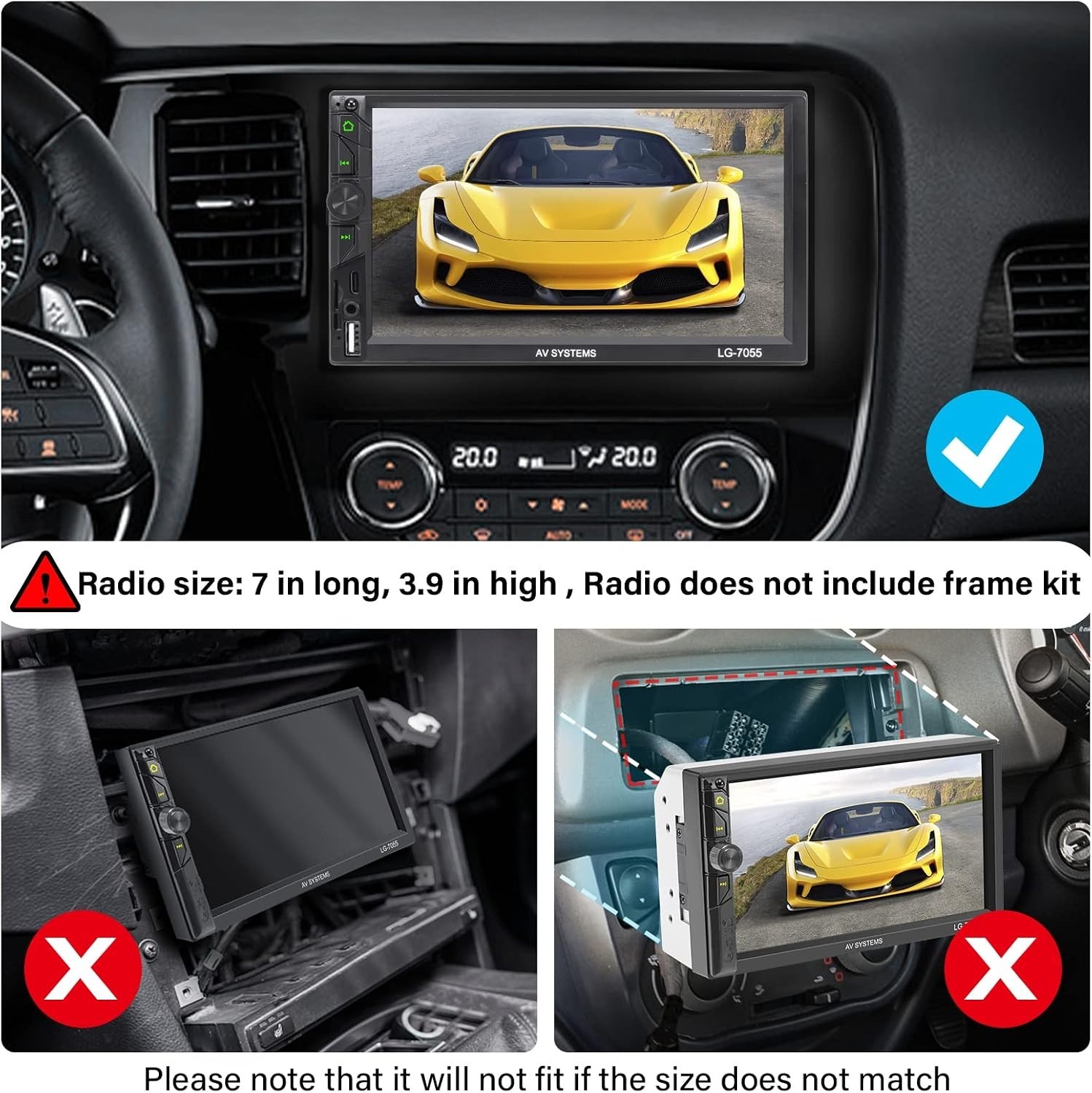 Advanced 7-Inch Double Din Stereo with FM, Bluetooth, and Steering Wheel Control