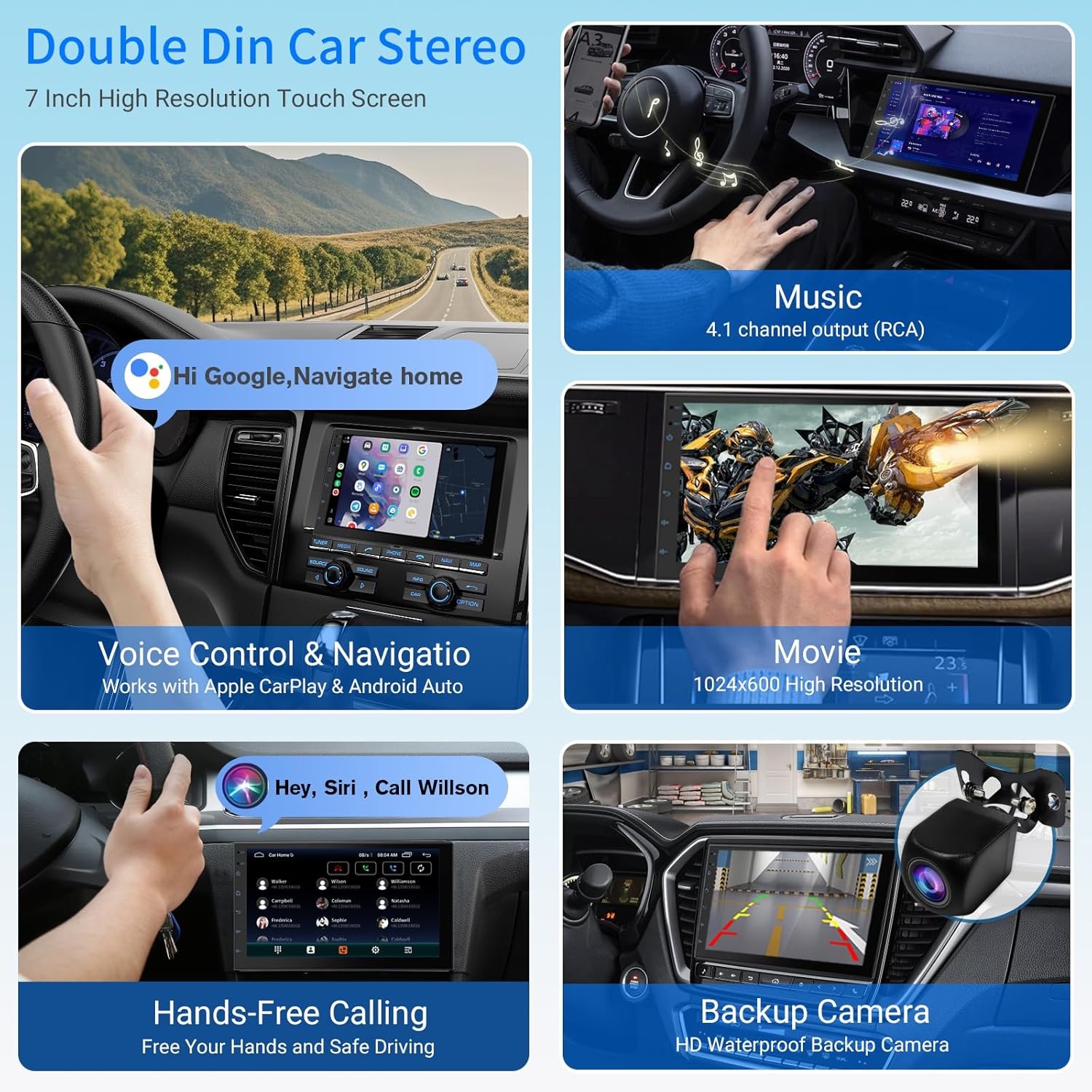 Double Din Car Stereo with 7″ HD Touchscreen | CarPlay & Android Auto |…