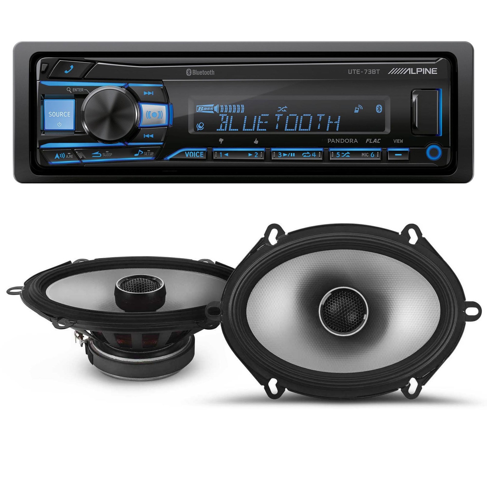 Alpine UTE-73BT Bluetooth Receiver + S2-S68 Type S 6×8″ Coax Speakers Set