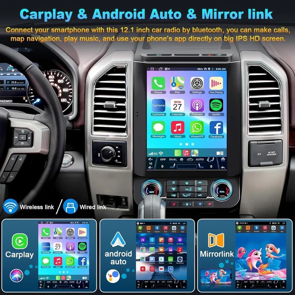 12.1” Android GPS CarPlay For FORD F150 2015-2020 Car Radio Stereo Tesla Style