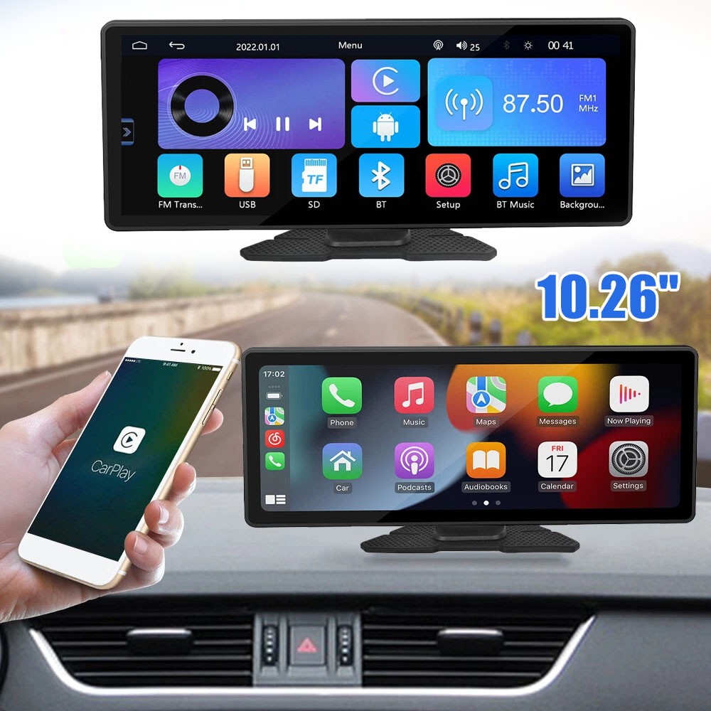 Portable Carplay Screen for Car 10.26″ Wireless Carplay Car Stereo Android Auto
