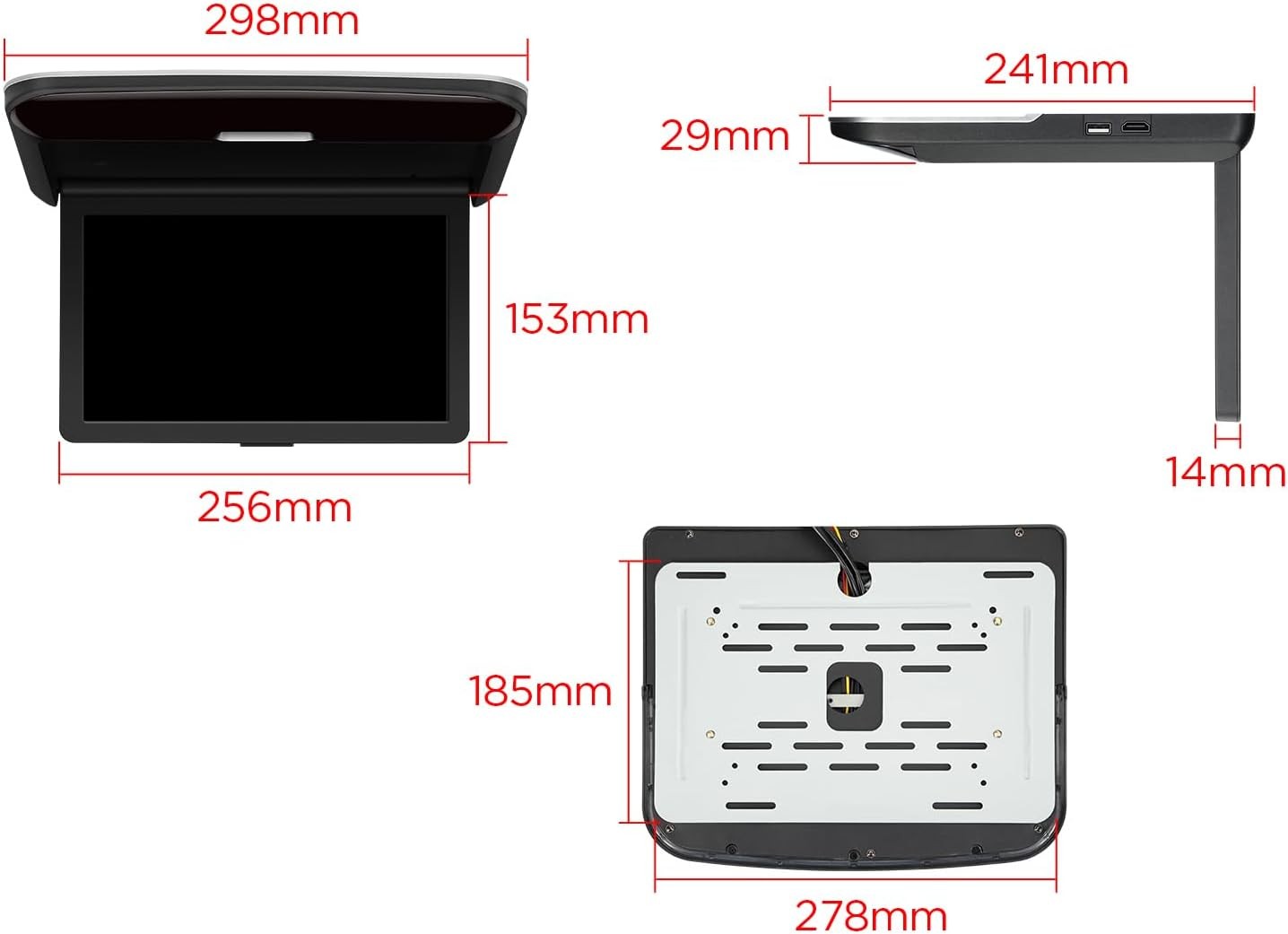 XTRONS 10.2 Inch Car Overhead Player 1280 * 720 IPS Screen Car Roof Mounted Flip