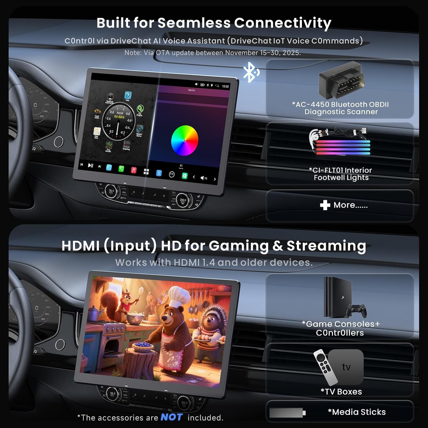 ATOTO X10 12.95” 1& 2Din Android Car Stereo Floating Display AI Vision w/ CAM