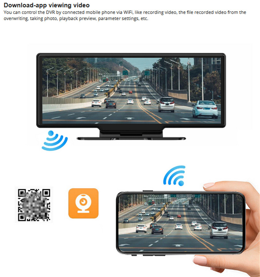 2.5D10.26in Car Dash Cam Auto Bluetooth DVR Video Recorder Dashboard APP Control