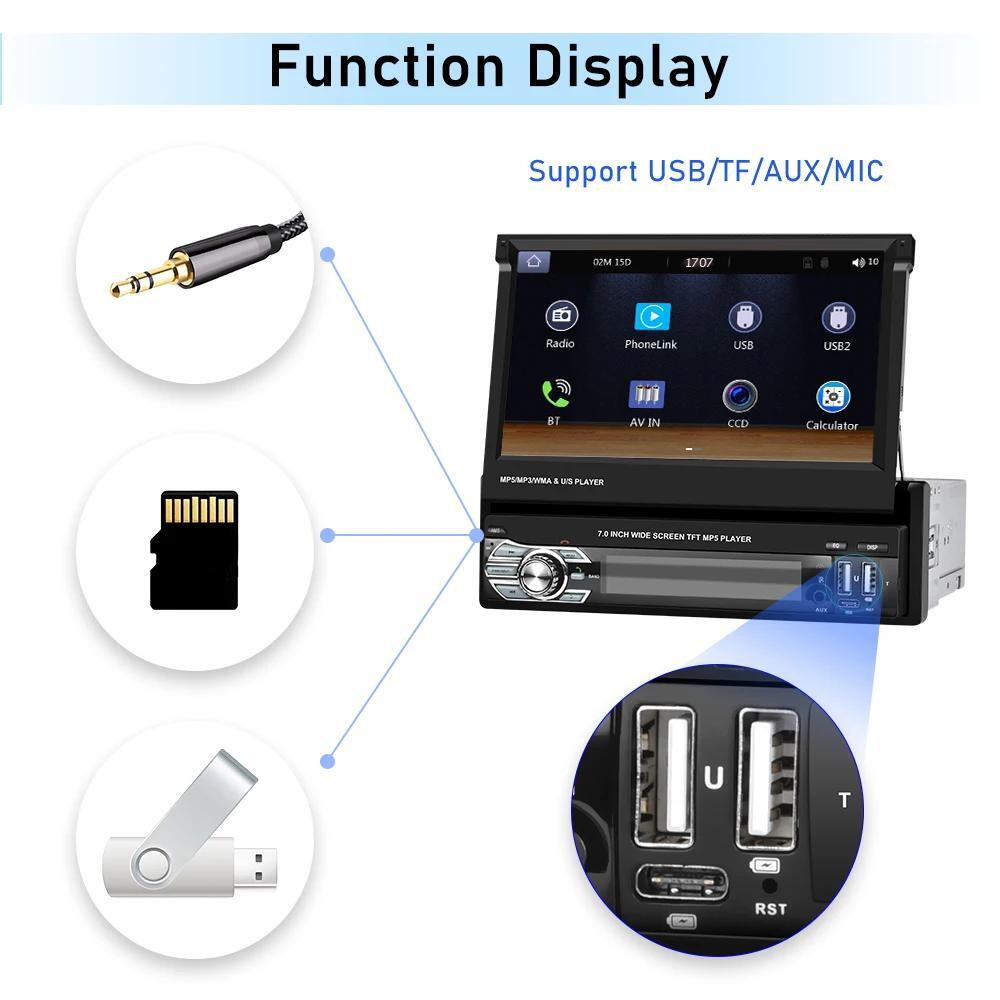 Single 1Din 7″ Car Radio For Wireless Apple/Android Carplay Bluetooth MP5 Player