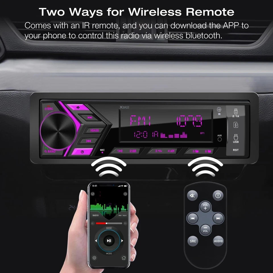 Bluetooth Car Stereo Marine Radio: Single Din LCD Display Audio System – Indash