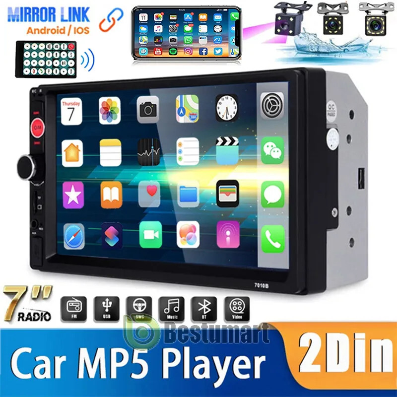7″ Double 2 DIN Car MP5 Player Bluetooth Touch Screen Stereo Radio With Camera
