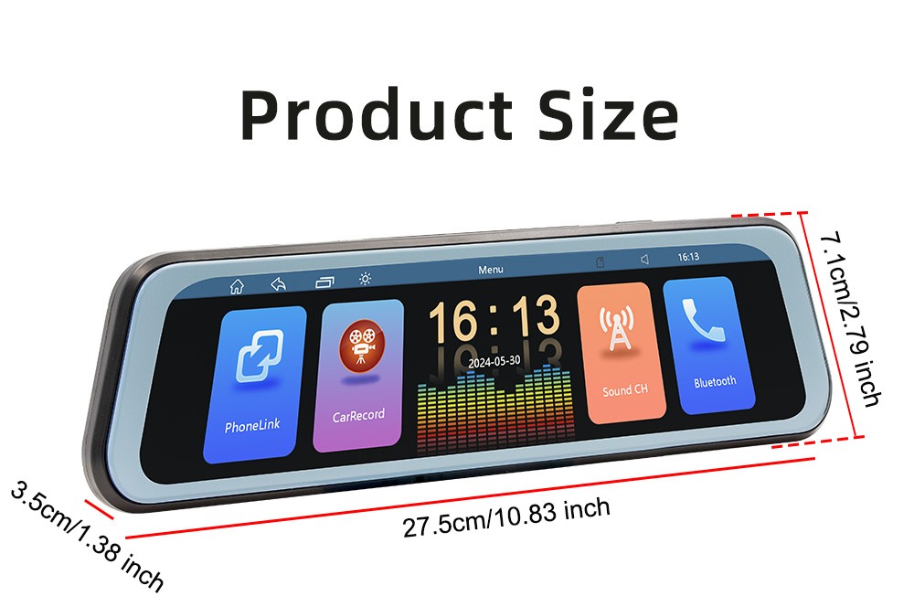 Apple CarPlay Car Rearview Mirror DVR Driving Recorder 9.36in AUX/BT/FM/TF Cam