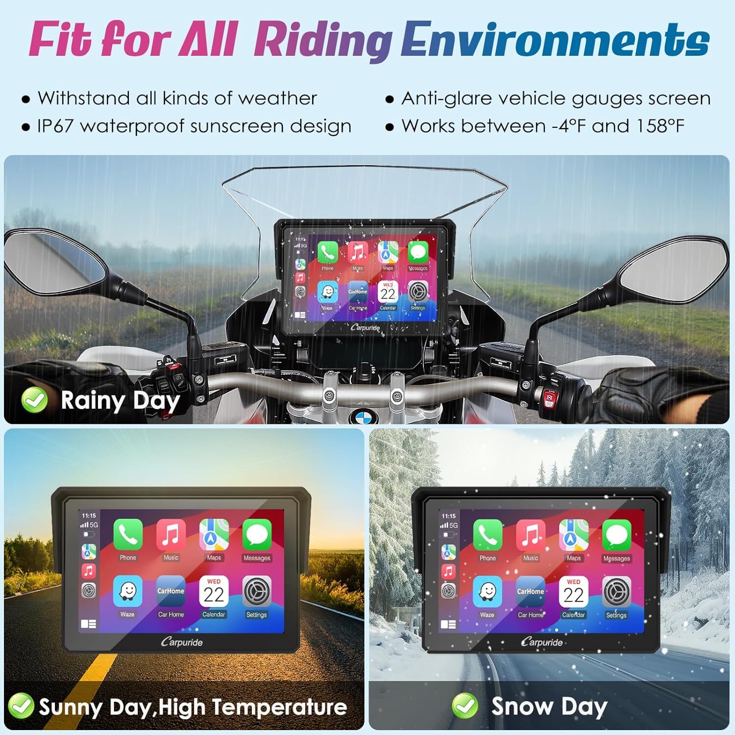 Carpuride W502B BMW Moto Wireless Carplay Dual Bluetooth Android Auto Waterproof