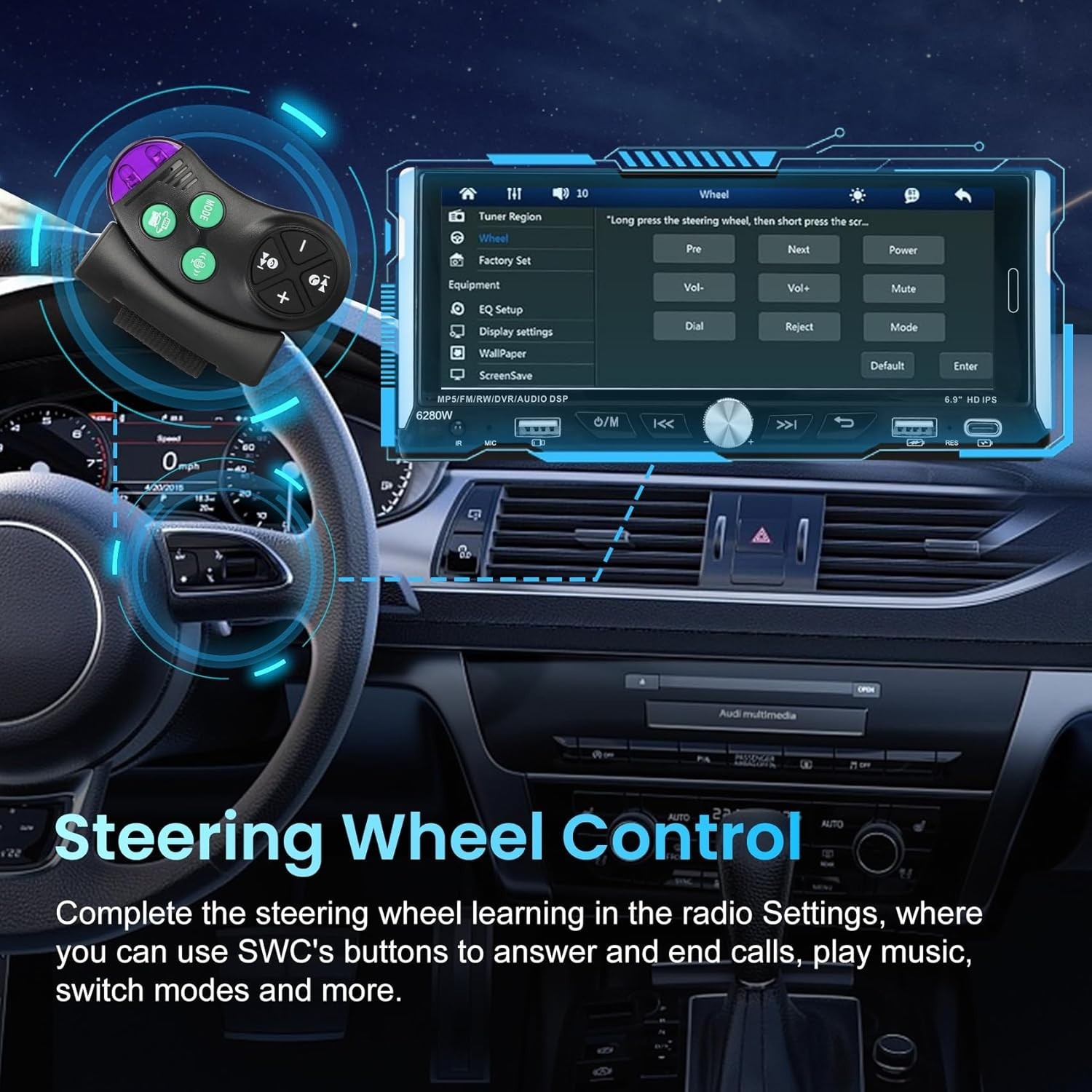 6.9-inch Single Din Car Stereo Bluetooth GPS Navigation Mirror Link Touchscreen