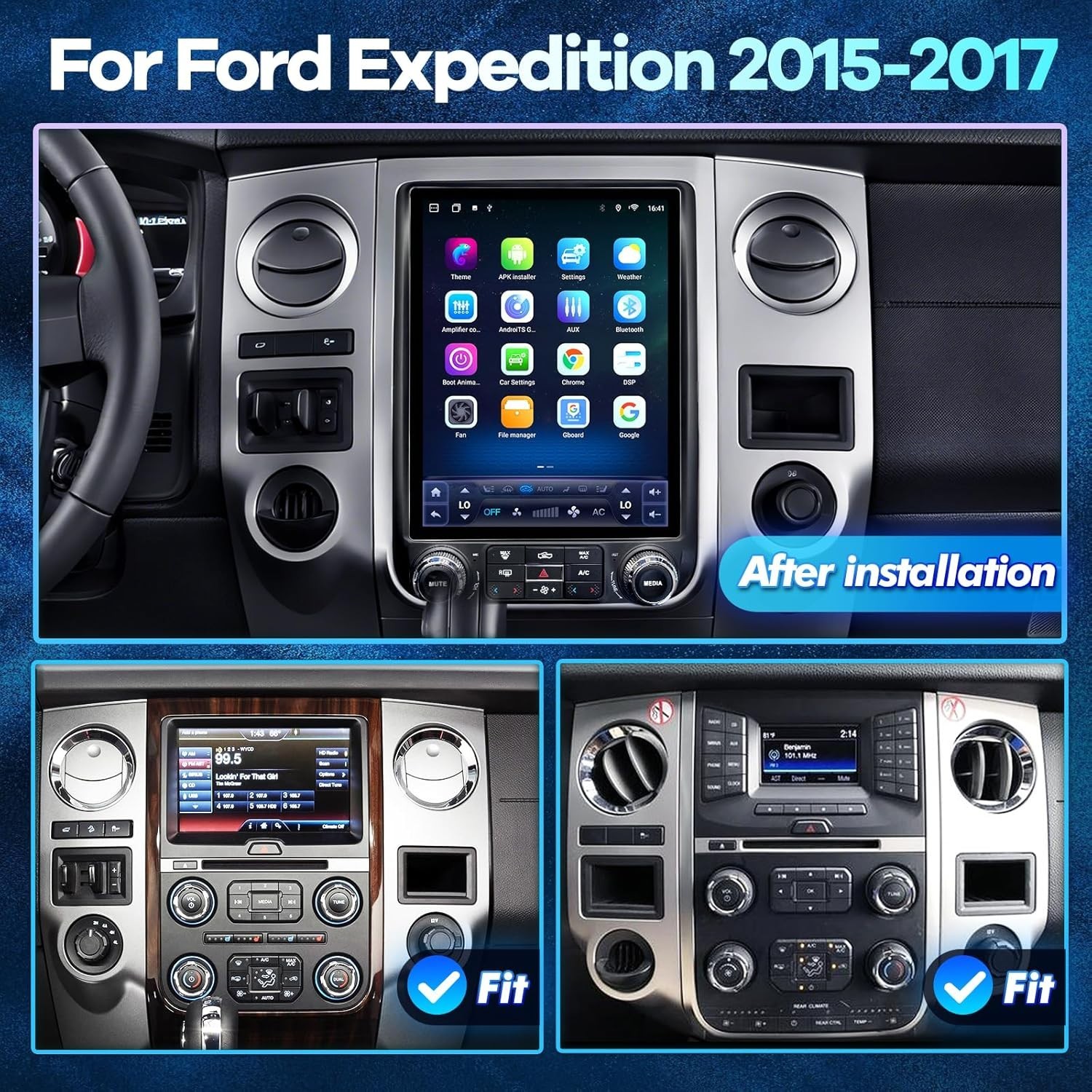12.1″ T-Style 8 Core 4+64G Android 13 Auto Carplay for Ford Expedition 2015-2017