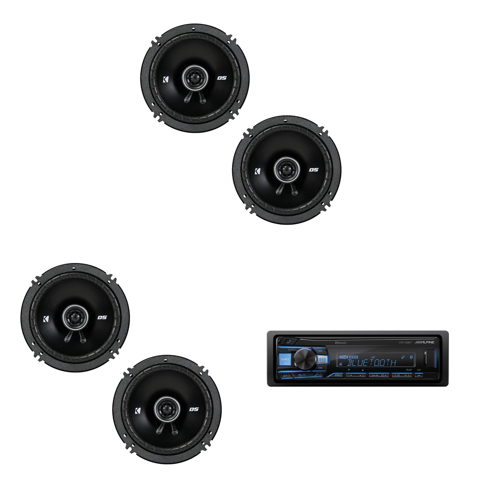 Alpine UTE-63BT Bluetooth Receiver & (2 Pair) Kicker DSC 6.5″ Speakers