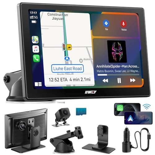 IK5 9″ Wireless Apple CarPlay & Android Auto Screen, Portable Car Stereo with