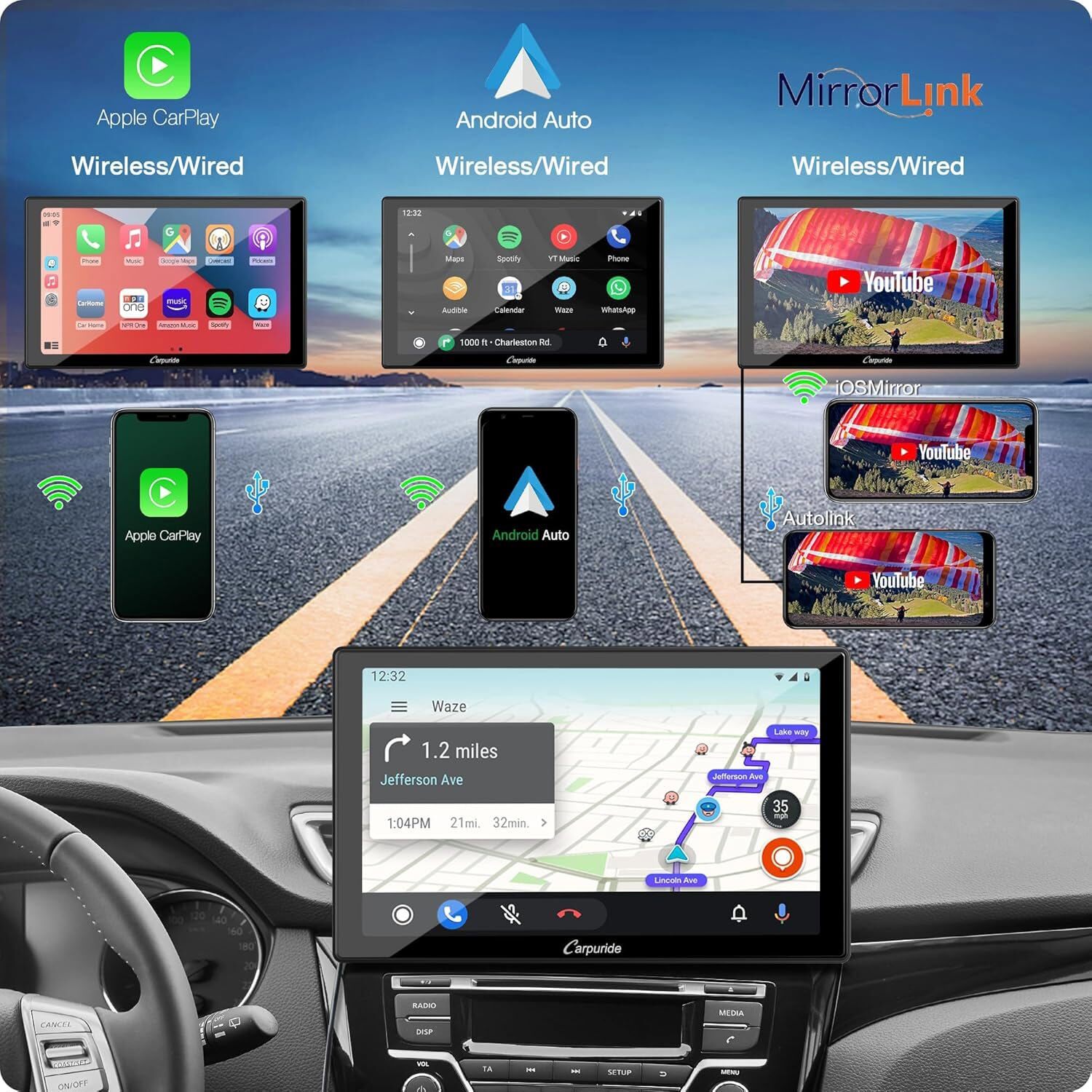 Carpuride W901Pro Car Stereo Apple CarPlay Radio Android Auto Audio Rear Camera