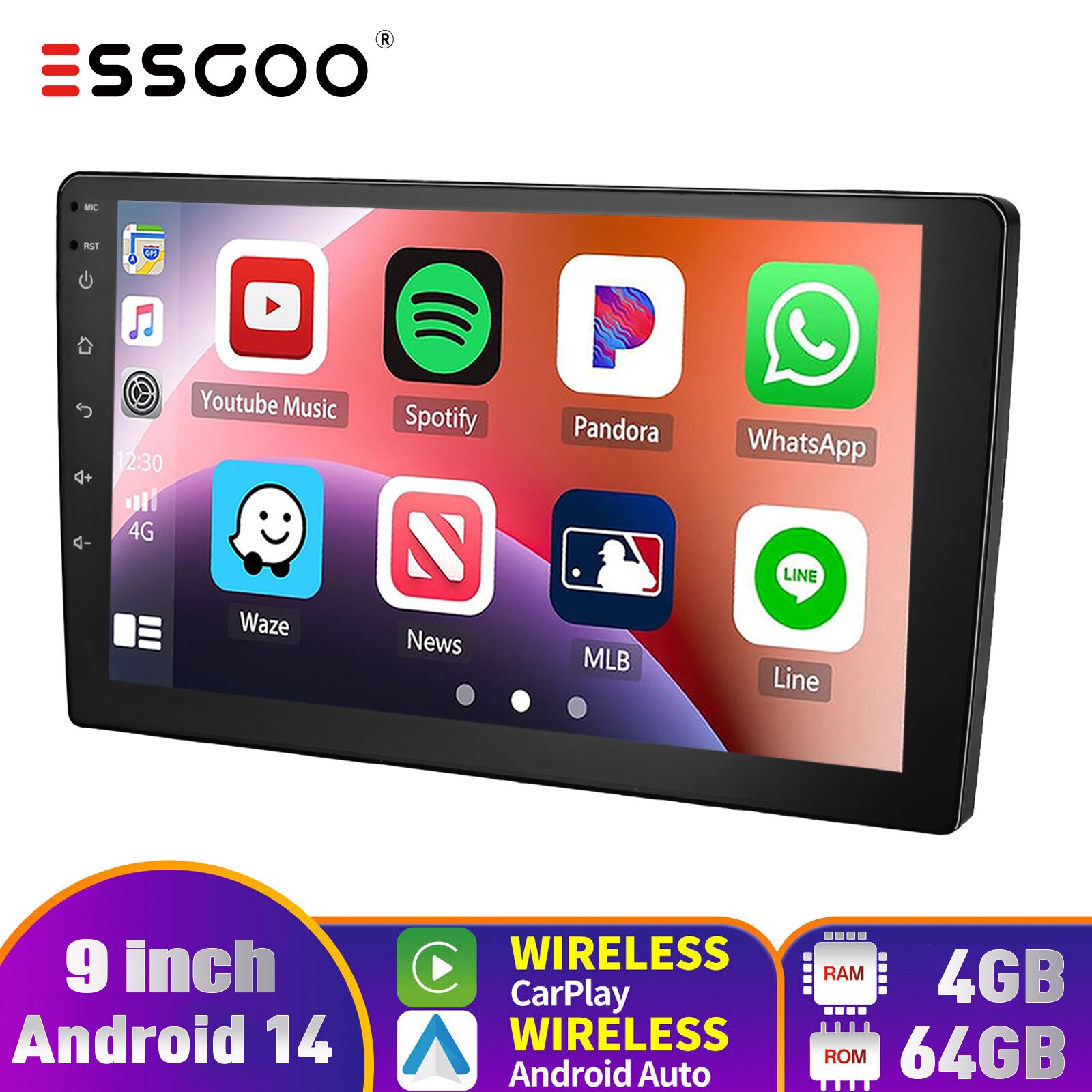 9″ 2 DIN Carplay Android 14 Car Stereo GPS NAVI WIFI Radio 4+64G USB MP5 Player