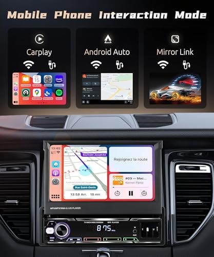 Wireless CarPlay Single Din Car Stereo,5.1 Bluetooth Car Radio AM/FM/RDS,7