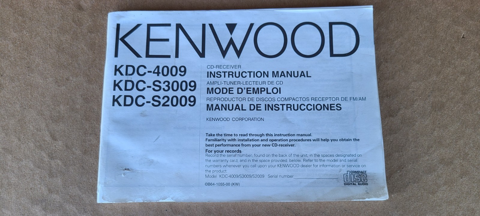 Kenwood KDC-4009 AM/FM CD MD-Changer Control Car Stereo with Manual