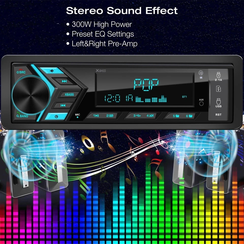 Bluetooth Car Stereo Marine Radio: Single Din LCD Display Audio System – Indash