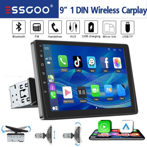 9″ Rotatable Single 1 DIN Car Stereo MP5 Apple CarPlay Android Auto BT USB TF