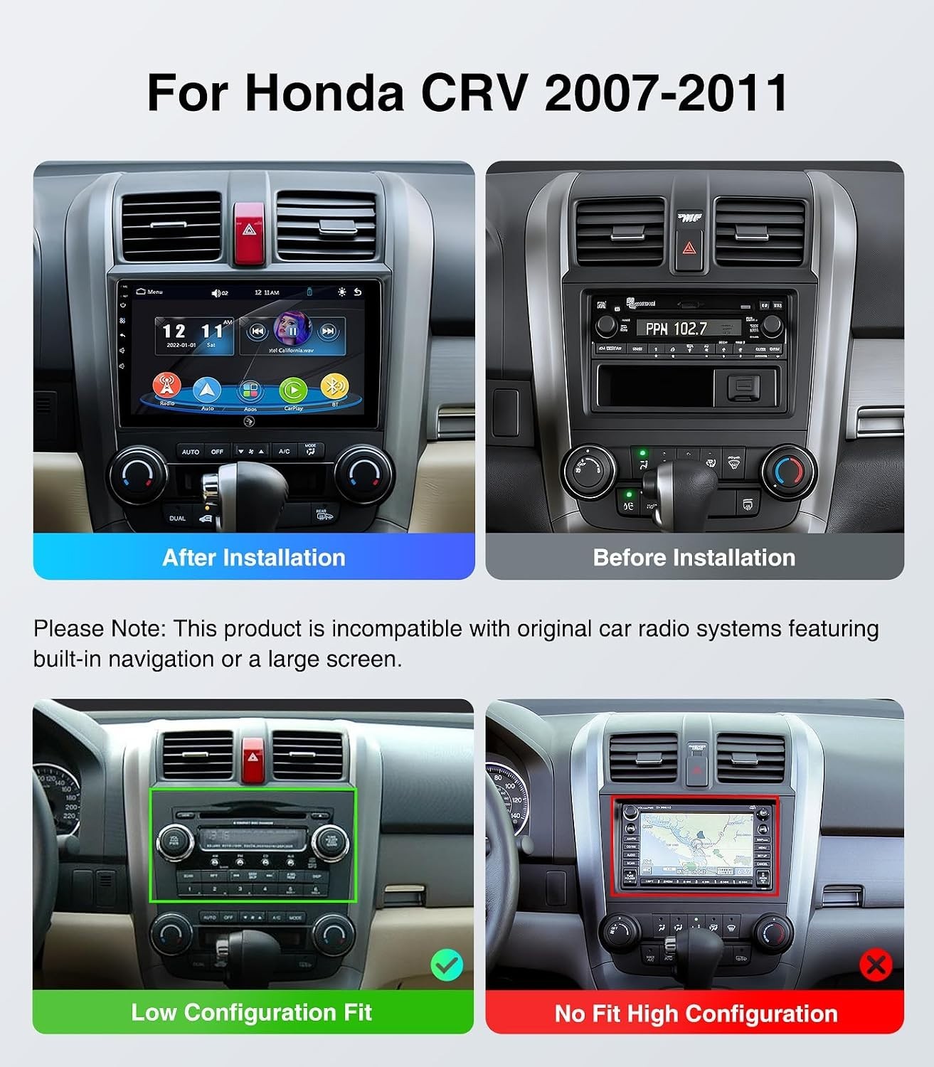 9″ QLED Linux Android Auto Carplay Stereo for Honda CRV 2006-2011; w/Camera