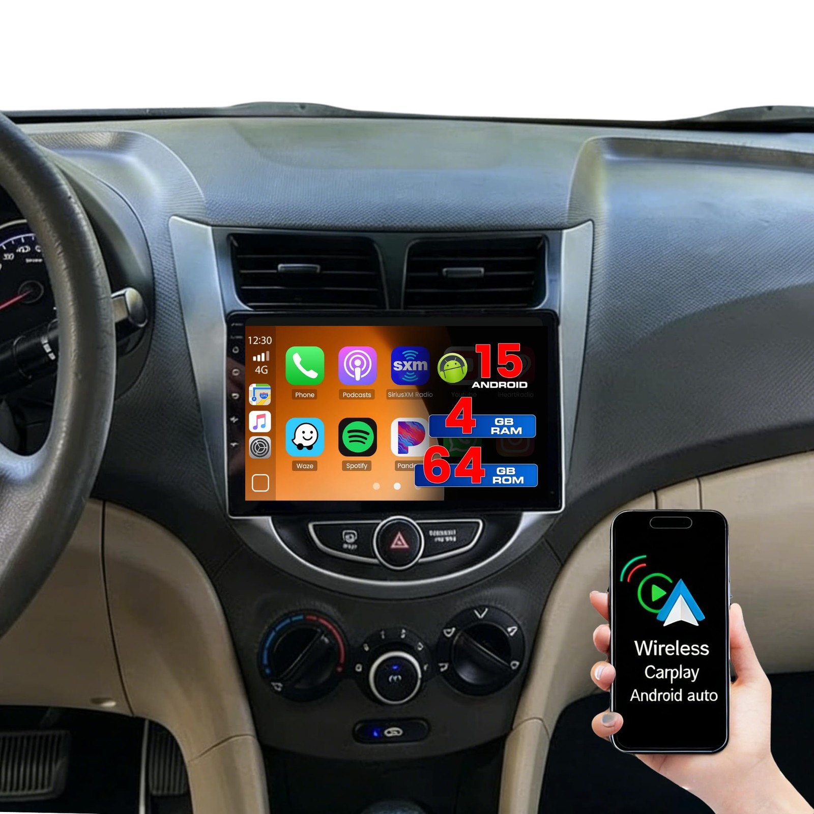 9″ Touchscreen Wireless Carplay Android Auto Stereo for 2012-2017 Hyundai Accent