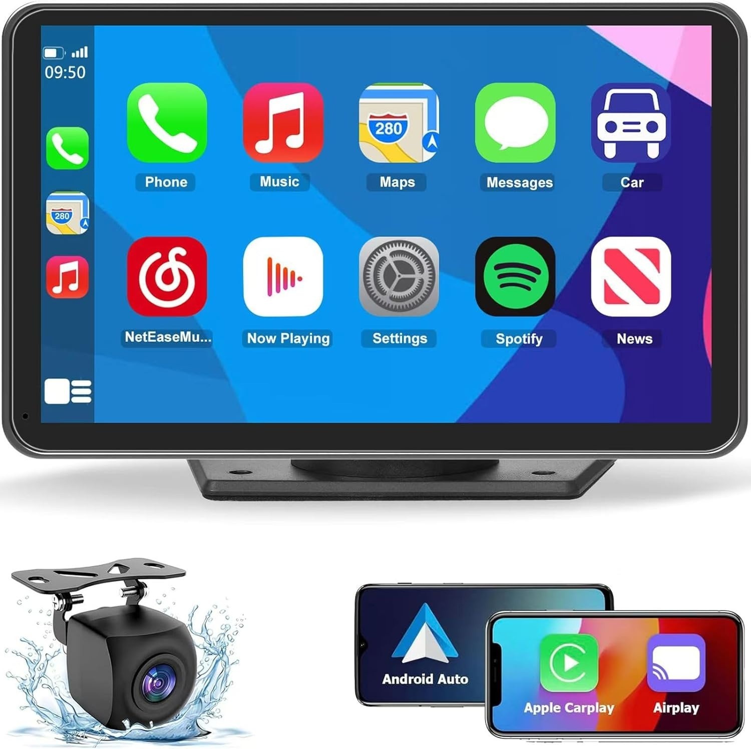Wireless CarPlay Screen for Car, 7 Inch HD Portable Stereo Touchscreen W/ Apple