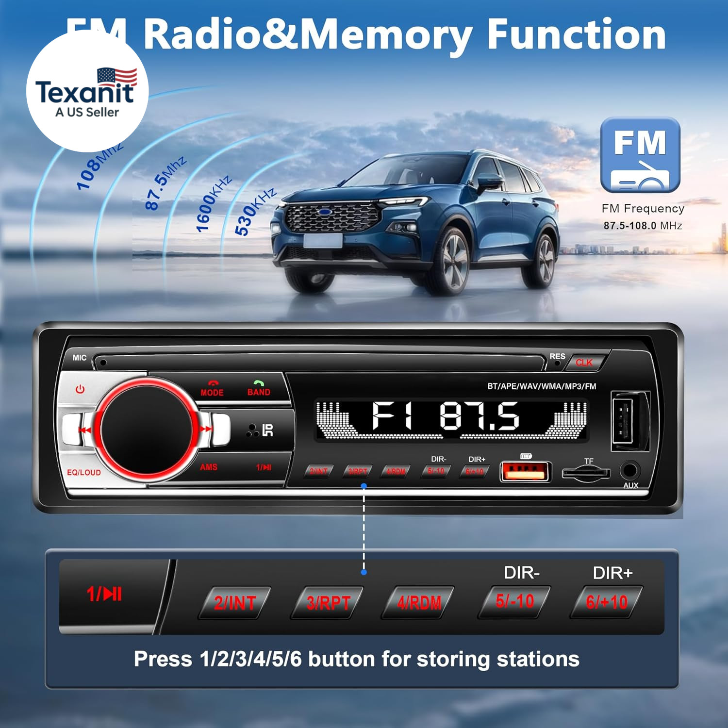 Single DIN Car Stereo Bluetooth, Car Radio Audio with Handsfree & App Control, 4