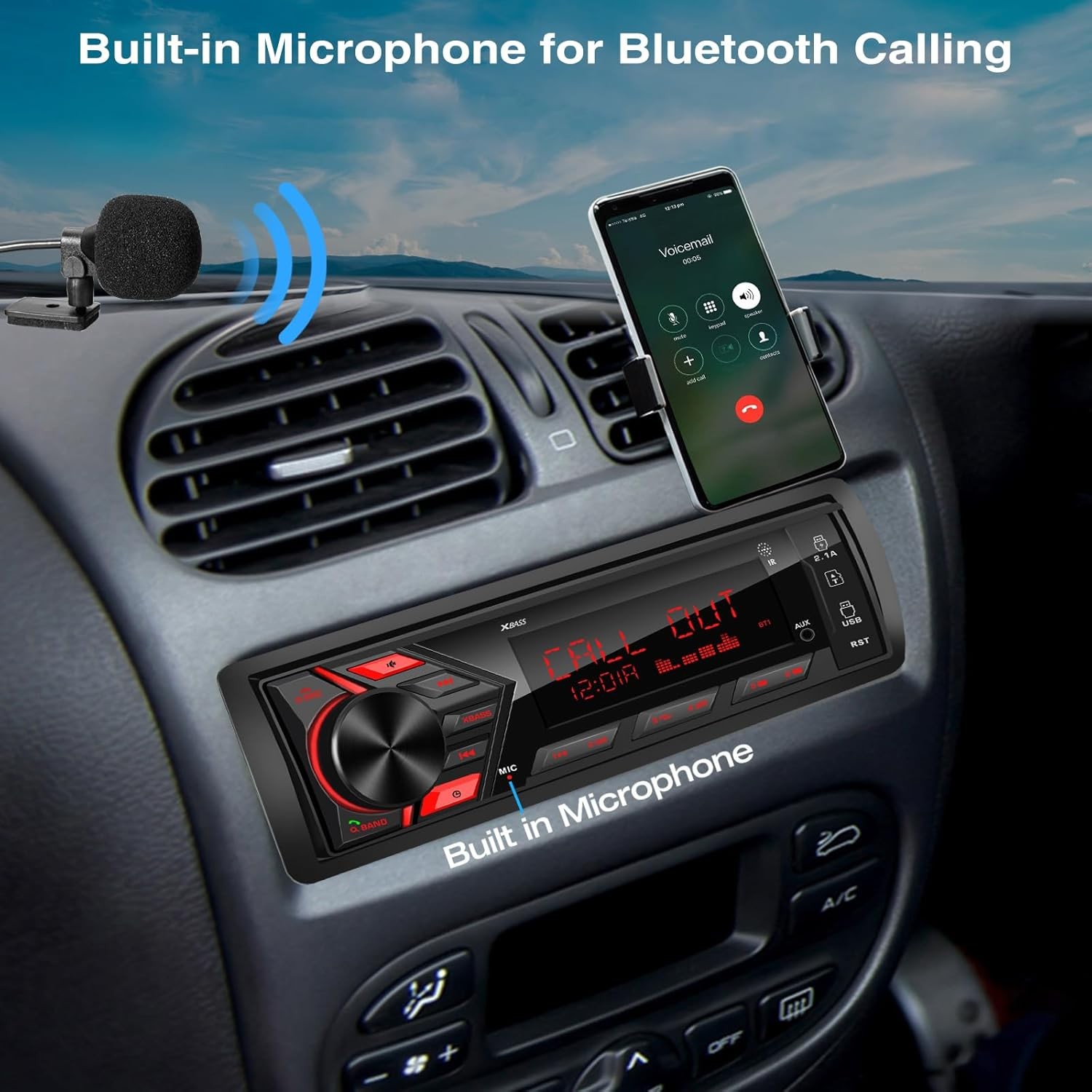 Bluetooth Car Stereo Marine Radio: Single Din LCD Display Audio System
