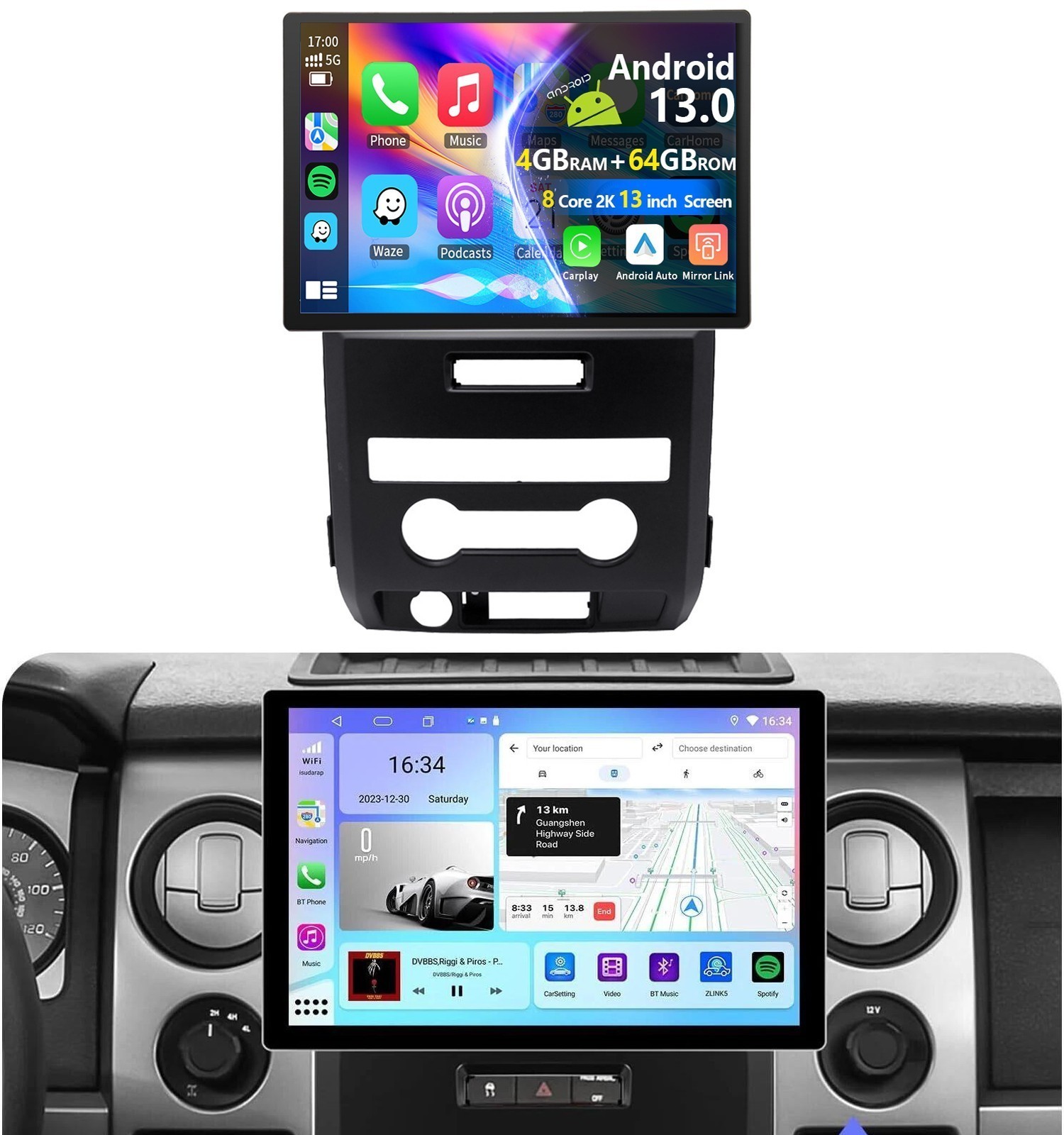 13″ Car Stereo Radio Octa Core 4+64G Carplay For Ford F150 2009 -2014 F-150