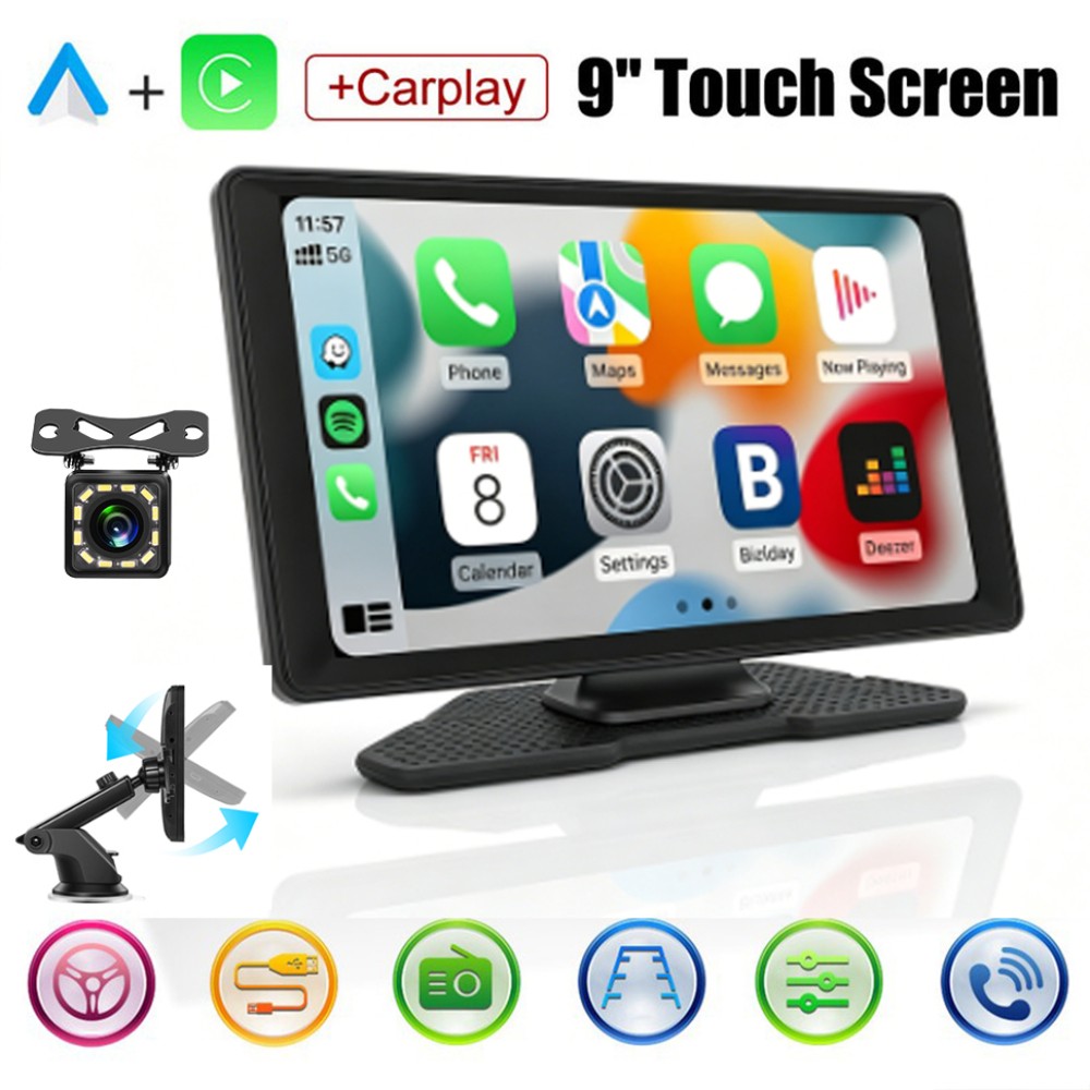 9 inch Adjustable Car Stereo RadioWireless Apple Carplay Auto Touch Screen BT