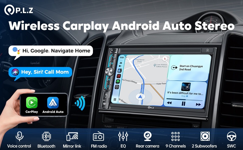 7″ Double Din Car Stereo Radio Apple/Android CarPlay GPS Head Unit w/ Camera BT