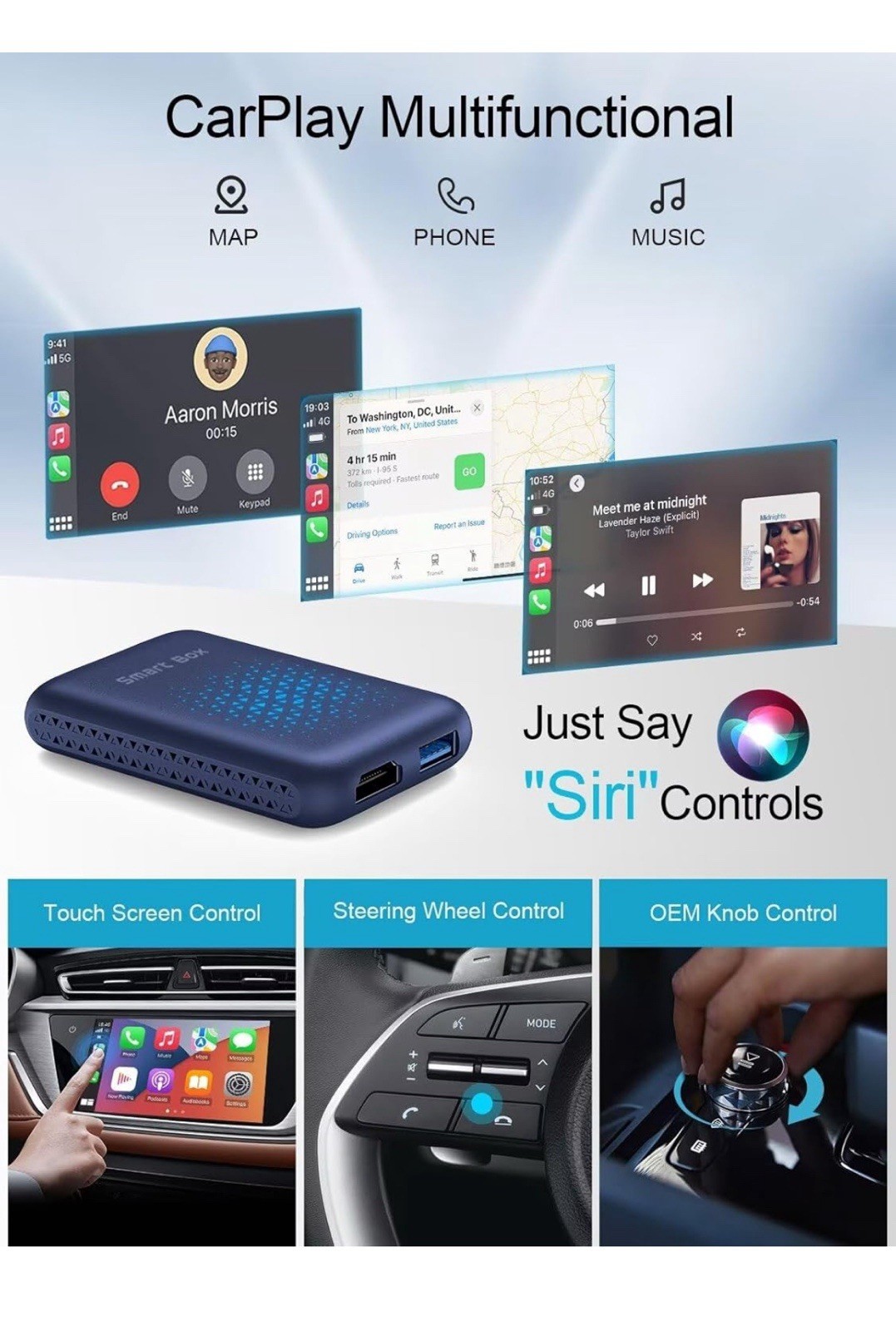 Wireless CarPlay WIFI AI box Android Auto Adapter Converter w/ Netflix YouTube