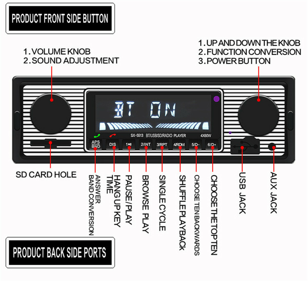 Radio Car Stereo In-dash MP3 Player Bluetooth USB/FM/SD/AUX Audio Remote Control