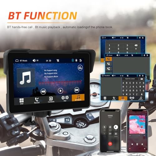Motorcycle CarPlay Screen, 7″ Waterproof Portable 7-inch Landscape Screen