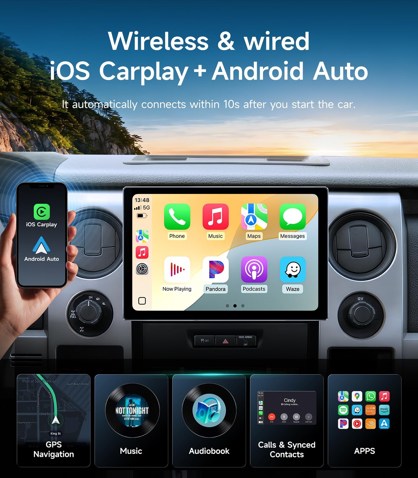 11.5” Car Stereo for 2009-2014 Ford F150, Wireless CarPlay, GPS, Bluetooth