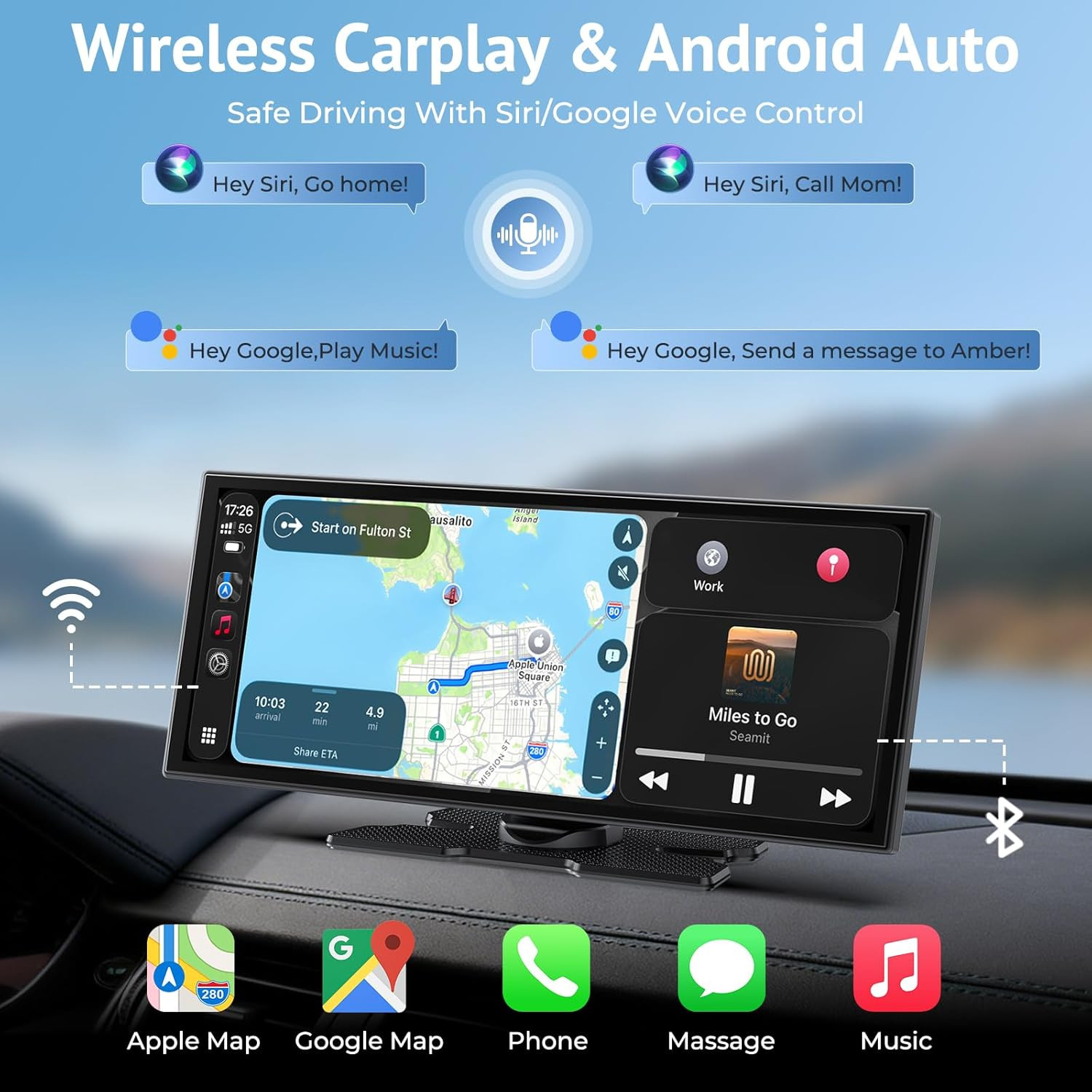11.26″ Carplay Screen for Car, Built-In N-Etflix/Youtube/Tiktok, Car Stereo for