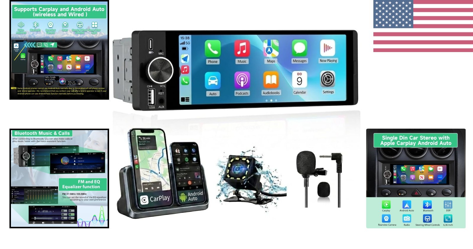 Single Din Car Stereo, 6.36 Inch CarPlay & Android Auto HD IPS Touchscreen Ra…