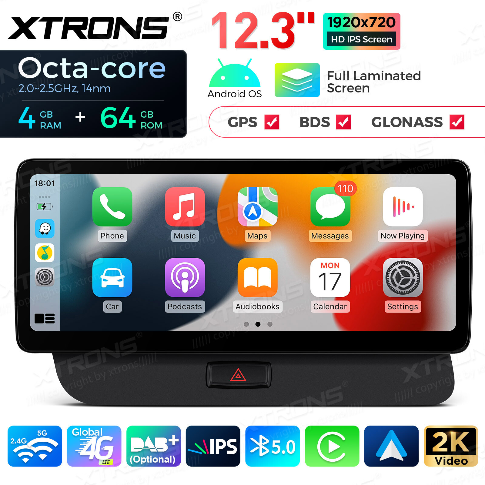Car GPS Stereo for Audi Q5 2009-2017 Wireless CarPlay Android Auto 12.3 Inch 64G