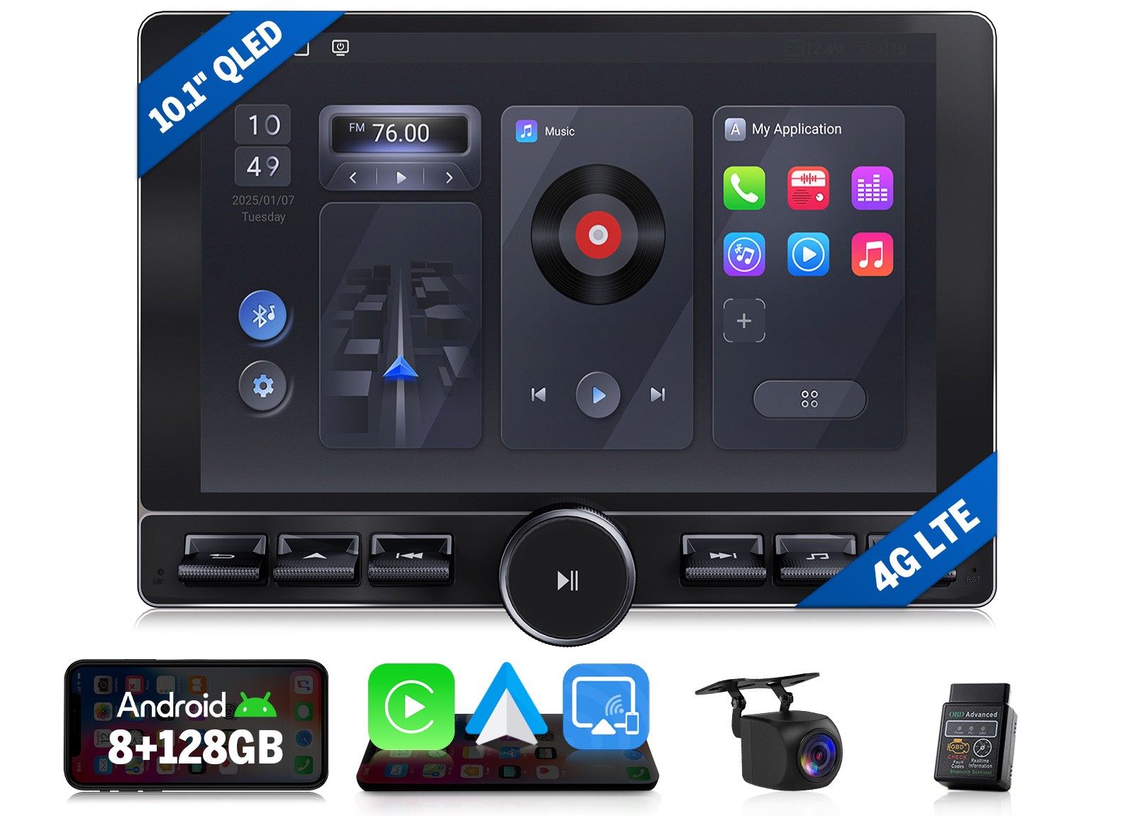 Android Car Radio 10.1″ QLED 8+128 Wireless CarPlay GPS Voice Control Double DIN