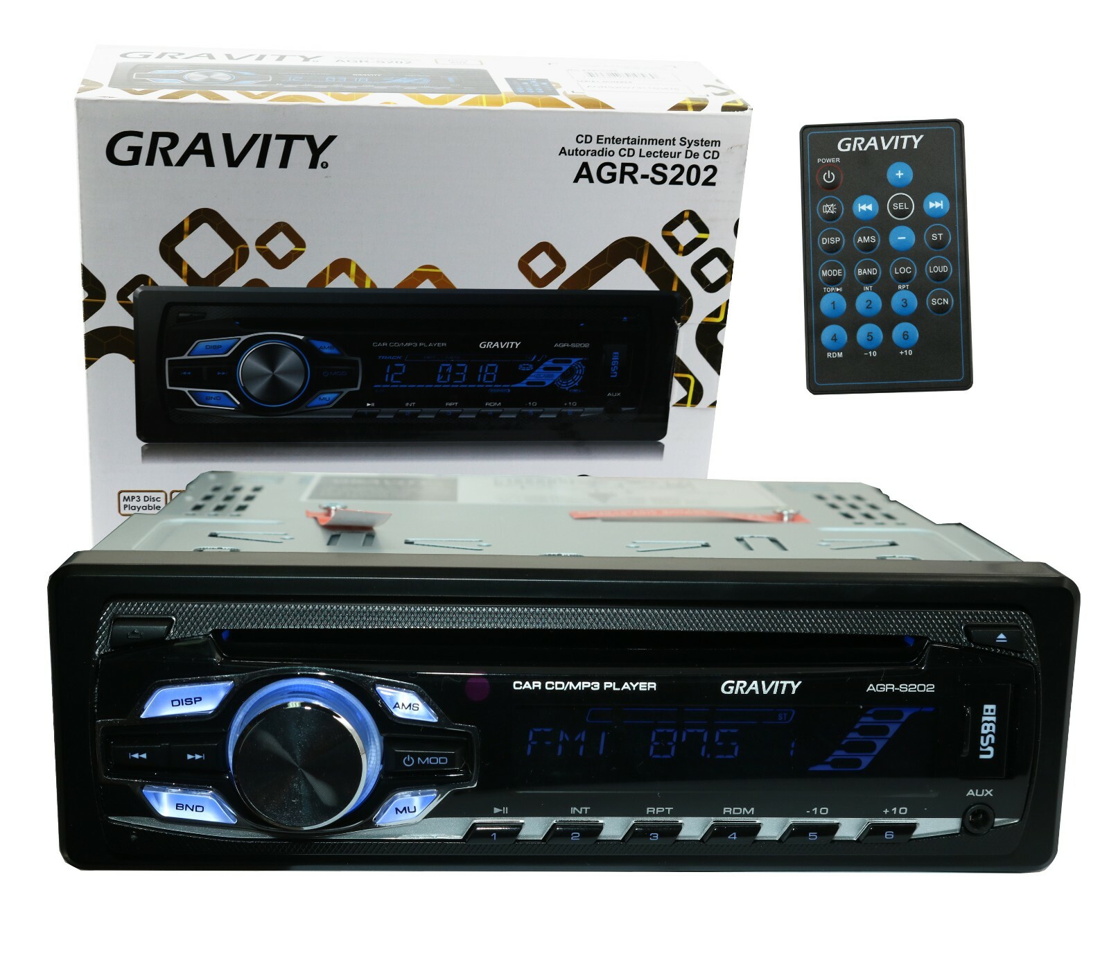 Gravity 1- Din Car Stereo Receiver AGR-S202 CD Entertainment System w/USB